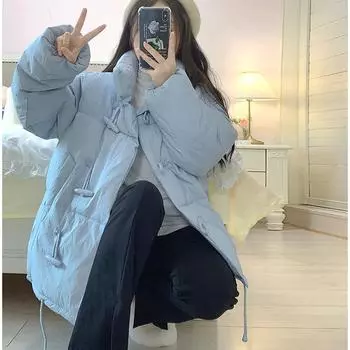 Зимнее женское хлопковое пальто с роговыми пуговицами свободного кроя и куртка-хлебка S розовый