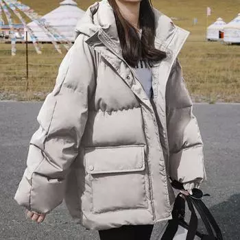 Зимнее женское хлопковое пуховое пальто с капюшоном, теплая утолщенная уличная одежда с капюшоном, женские куртки S бежевый