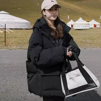 Зимнее женское хлопковое пуховое пальто с капюшоном, теплая утолщенная уличная одежда с капюшоном, женские куртки S бежевый