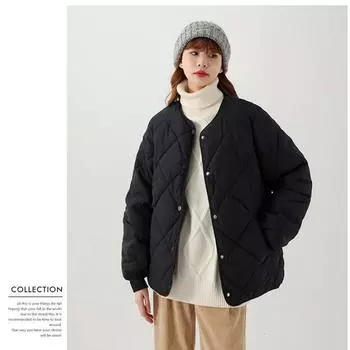 Зимнее женское хлопковое пуховое пальто, теплая свободная парка, черная, бежевая верхняя одежда M бежевый