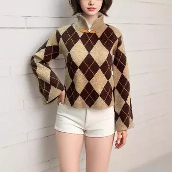 Зимнее женское китайское национальное платье с расклешенным рукавом и воротником-стойкой, модное нижнее белье с внутренней планкой и пуговицами, трикотаж S хаки