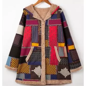 Зимнее женское модное пальто с капюшоном и карманом на молнии, винтажная весенняя куртка с принтом, теплая удобная верхняя одежда S