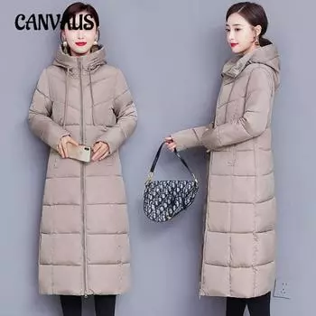 Зимнее женское пальто больших размеров, утолщенная хлопковая куртка, длинная куртка до колена M чёрный