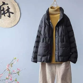 Зимнее женское пальто из 90% белого утиного пуха, повседневная легкая стеганая куртка, женская короткая однобортная теплая парка XS чёрный