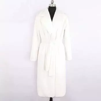 Зимнее женское пальто из искусственного кроличьего меха, длинное меховое пальто, свободное пальто с лацканами XL белый