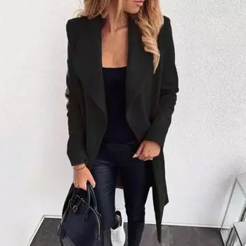 Зимнее женское пальто кардиган со шнуровкой на поясе, длинные рукава, однотонный отложной воротник, свободная, средней длины, теплая куртка для шопинга и поездок на работу M жёлтый