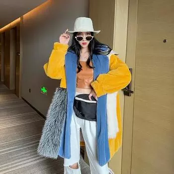 Зимнее женское пальто, модная тенденция, цветная верхняя одежда с лацканами, большая верхняя одежда S