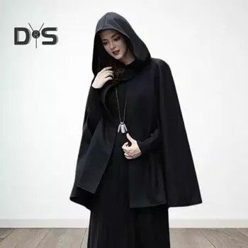 Зимнее женское пальто-накидка с капюшоном, средневековая ретро-накидка, готическая, сохраняющая тепло шаль, длиной до колена, свободный плащ, плотный, застегивающийся на одну пуговицу, уличное пончо, пират M синий