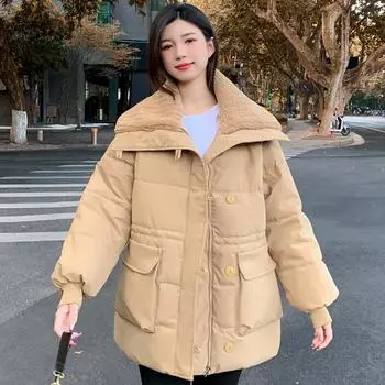 Зимнее женское пальто оверсайз с большим отложным воротником, новинка 2023 года, модные женские парки, толстые теплые зимние куртки в корейском стиле 2XL чёрный