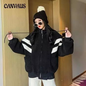 Зимнее женское пальто с цветными блоками, плюшевые свободные лацканы, утолщенная теплая одежда, топы S белый