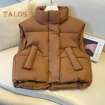 Зимнее женское пальто с воротником-стойкой, застежкой-молнией, длинными рукавами, однотонное ветрозащитное, сохраняющее тепло, утепленное пуховое пальто для мужчин, приталенная куртка для отдыха на природе M кофейный