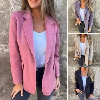 Зимнее женское пальто с застежкой на одну пуговицу, длинные рукава, однотонный отложной воротник, свободный XL чёрный