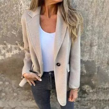 Зимнее женское пальто с застежкой на одну пуговицу, длинные рукава, однотонный отложной воротник, свободная средняя длина, теплая куртка для шопинга и поездок на работу XXL абрикосовый