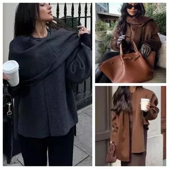 Зимнее женское пальто-шарф с длинным рукавом, вязаные асимметричные куртки для женщин, повседневные женские пальто в уличном стиле S