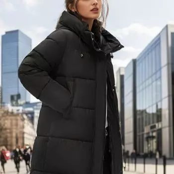 Зимнее женское пальто средней длины, модная женская свободная куртка, уличный стиль, новая зимняя одежда M чёрный