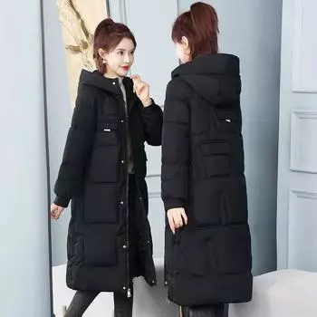 Зимнее женское пальто утолщенное длинное большого размера тонкое женское пальто M чёрный