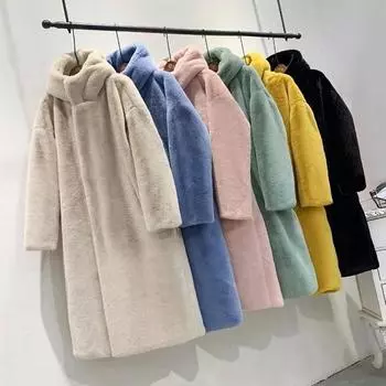 Зимнее женское пальто высокого качества из искусственного норкового меха, роскошное длинное пальто с мехом, свободное пальто с лацканами, плотное теплое женское плюшевое пальто больших размеров S абрикосовый