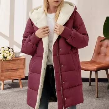 Зимнее женское пальто Yousheng с толстой флисовой подкладкой, ветрозащитной застежкой-молнией, капюшоном, эластичными манжетами, карманами, длинными рукавами, сохраняющим тепло кардиганом, пуховиком L абрикосовый