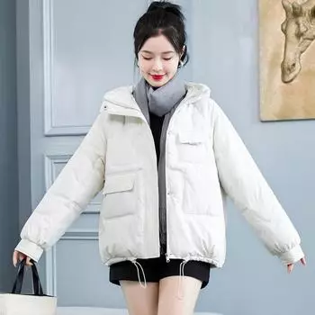 Зимнее женское пуховое хлопковое пальто средней длины, новые свободные модные теплые утепленные парки с капюшоном, хлопковая верхняя одежда L