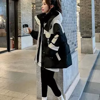 Зимнее женское пуховое хлопковое пальто, универсальная парка, куртка, женская с капюшоном, стеганая верхняя одежда XXL чёрный