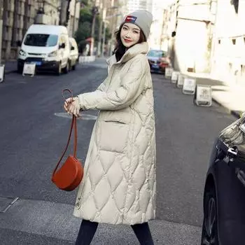 Зимнее женское пуховое пальто, длинная толстая куртка-пуховик, теплая уличная одежда, женская пуховая парка, женская толстая большая женская теплая верхняя одежда S бежевый