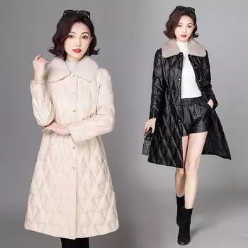 Зимнее женское пуховое пальто средней длины из овчины, кожи 90, белое пальто на утином пуху, приталенный крой, универсальная одежда для мам 3XL