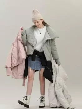 Зимнее женское пуховое пальто, сверхлегкая куртка на утином пуху без воротника, портативная женская стеганая парка, пальто с отложным воротником, теплые куртки S чёрный