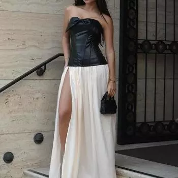 Зимнее женское сексуальное платье с А-образным воротником и разрезом на груди в стиле пэчворк S чёрный