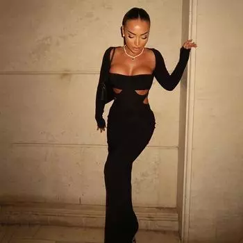 Зимнее женское сексуальное платье Spice Girl с длинным рукавом и глубоким U-образным вырезом, сексуальное, с пакетом на бедрах, однотонное платье S чёрный