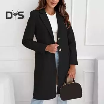 Зимнее женское шерстяное пальто с застежкой на пуговицы, плотная куртка средней длины, однотонная, с отложным воротником, теплое, формальное, деловое, для поездок на работу, пальто S хаки