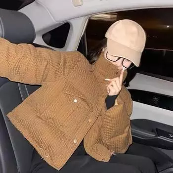 Зимнее женское стеганое пальто с утолщенной застежкой на пуговицы, воротником-стойкой, длинными рукавами, однотонная ветрозащитная, сохраняющая тепло куртка для отдыха на открытом воздухе S хаки