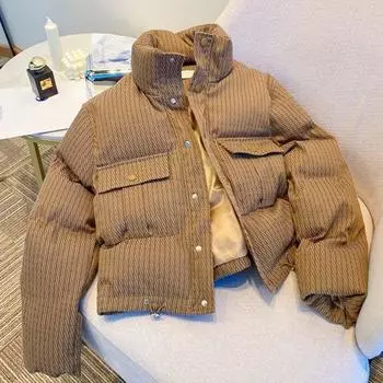 Зимнее женское стеганое пальто с утолщенной застежкой на пуговицы, воротником-стойкой, длинными рукавами, однотонная ветрозащитная, сохраняющая тепло куртка для отдыха на открытом воздухе S хаки