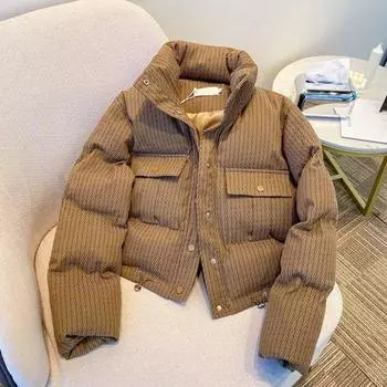 Зимнее женское стеганое пальто с утолщенной застежкой на пуговицы, воротником-стойкой, длинными рукавами, однотонная ветрозащитная, сохраняющая тепло куртка для отдыха на открытом воздухе L хаки