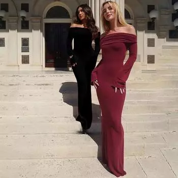 Зимнее женское стильное элегантное платье с вырезом лодочкой и высокой талией S чёрный