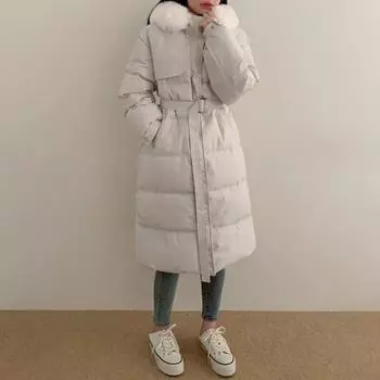 Зимнее женское свободное теплое пальто с капюшоном, пуховые парки, повседневное длинное пальто, женская корейская мода, новый дизайн, эстетичная толстая верхняя одежда S бежевый