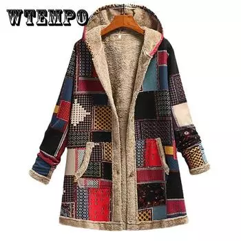 Зимнее женское теплое пальто с принтом, толстый флис, капюшон, карманы, длинная куртка, женская свободная верхняя одежда, пальто