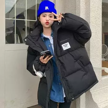 Зимнее женское толстое пальто из хлопка с капюшоном, свободное корейское пальто S бежевый