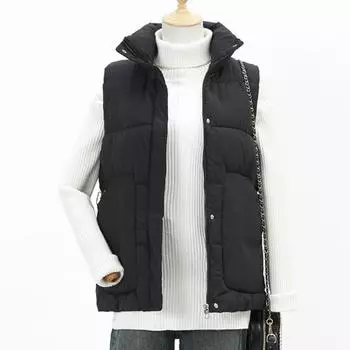 Зимнее женское жилетное пальто с утолщенной подкладкой, застежкой-молнией, отложным воротником, без рукавов, с регулируемым поясом, ветрозащитное, сохраняющее тепло пуховое пальто M чёрный