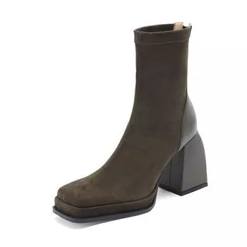 Зимние эластичные ботинки Krazing Pot из флока с квадратным носком на очень высоком каблуке, современные женские ботильоны на молнии 34 чёрный