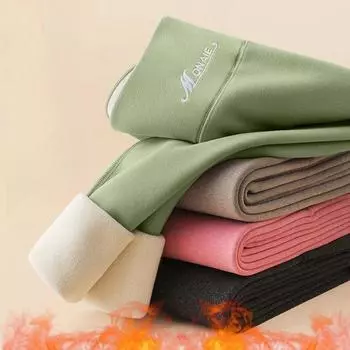 Зимние элегантные леггинсы с высокой талией, женские термолеггинсы из бархата, утепленные повседневные теплые брюки, флисовая эластичная плотная одежда S чёрный