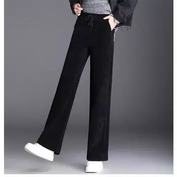 Зимние элегантные прямые женские повседневные свободные утепленные брюки с высокой талией, новые бархатные широкие брюки с плюшевой подкладкой, теплые корейские S абрикосовый