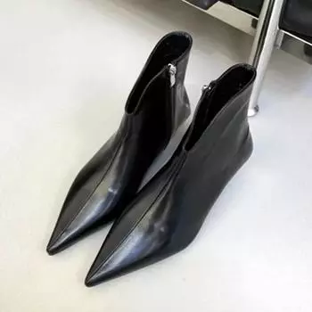 Зимние элегантные женские ботинки с острым носком на тонком высоком каблуке, модные зимние ботильоны из мягкой кожи с боковой молнией для женщин 35