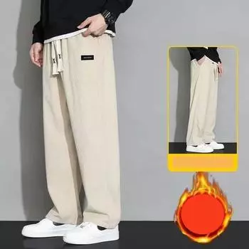 Зимние Aoli Velvet Fabric Fleece Теплые повседневные брюки для мужчин, рабочая мода, толстые, корейские, флокированные, спортивные брюки-карго для мужчин S абрикосовый