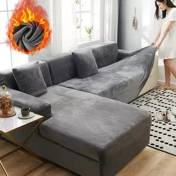 Зимние бархатные чехлы для диванов для гостиной, эластичная мебель, чехол для дивана, шезлонг, угловой L-образный чехол для дивана 1/2/3/4 сиденья 1seater 90-140cm озеро синий
