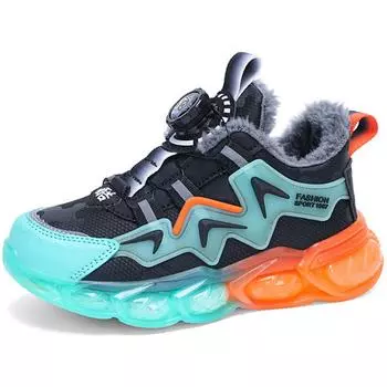 Зимние бархатные детские кроссовки для девочек, хлопковая обувь, кроссовки из искусственной кожи, непромокаемые теплые ультра легкие зимние кроссовки для мальчиков 28 чёрный