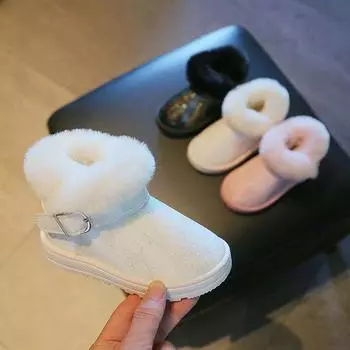 зимние бархатные хлопковые сапоги, детская повседневная обувь 21 белый