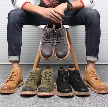 Зимние бархатные хлопковые сапоги оптом Большие кожаные сапоги Короткие сапоги Ботинки Martin Корейская версия Британские сапоги Низкие сапоги Модель 6800-C 38 серый
