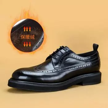 Зимние бархатные мужские кожаные туфли Brock с большой головкой, деловые, повседневные, теплые, кожаные туфли на платформе 38 коричневый