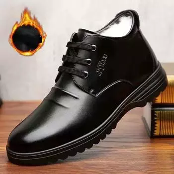 Зимние бархатные мужские высокие кожаные туфли Теплые хлопковые туфли Мужская модная повседневная обувь Уличная нескользящая обувь 39 чёрный