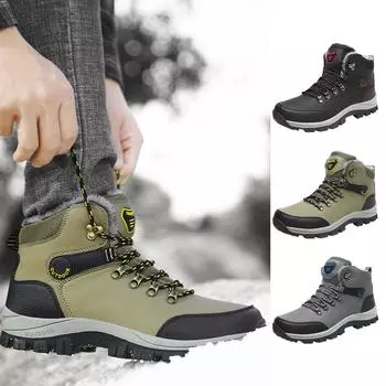 Зимние бархатные теплые водонепроницаемые походные ботинки, зимние ботинки, мужская хлопковая обувь 39 чёрный